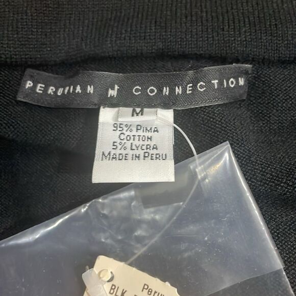 NEW! Peruvian Connection Black Pima Cotton Portrait Collar Long Sleeve Dress - M - Picture 5 of 12